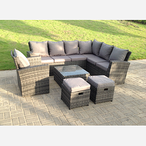 Fimous 9 Seater High Back Rattan Garden Furniture Set Corner Sofa With Square Coffee Table Stools With Chair