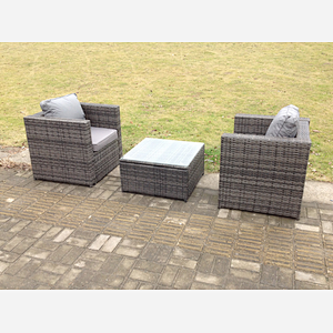 Fimous Rattan Garden Furniture Chairs Square Coffee Table Set
