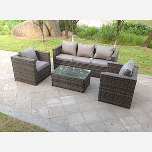 Fimous Lounge Rattan Sofa Set Outdoor Garden Furniture With 2 Chairs And Rectangular Coffee Table