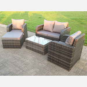 Fimous Rattan Garden Furniture Set Adjustable Chair Sofa Double Love Seat 2 Seater Sofa Oblong Coffee Table Footstool