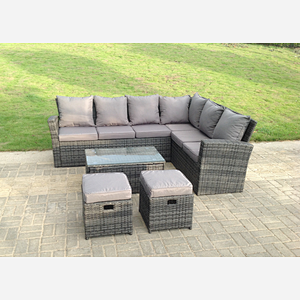 Fimous 8 Seater High Back Rattan Garden Furniture Set Corner Sofa With Oblong Coffee Table Stools