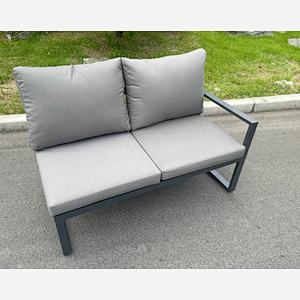 Fimous Aluminum Outdoor Garden Furniture Single Arm 2 Seater Sofa With Seat And Back Cushion Left Side Dark Grey