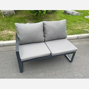 Fimous Aluminum Outdoor Garden Furniture Single Arm 2 Seater Sofa With Seat And Back Cushion Right Side Dark Grey