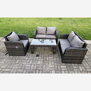 Fimous 5 Seater Dark Grey PE Wicker Rattan Garden Furniture Set Reclining Chair Love Sofa 2 Seater Sofa Set Outdoor Oblong Coffee Table