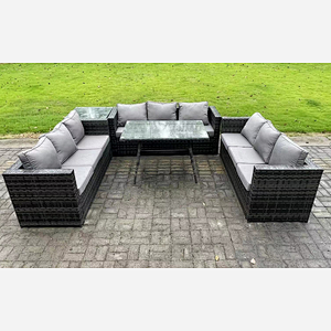Fimous Rattan Outdoor Garden Furniture Set Garden Dining Table Set with Patio Side Table 9 Seater Dark Grey Mixed