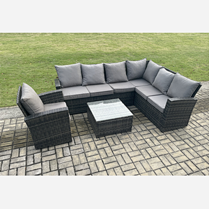 Fimous Wicker PE Outdoor Garden Furniture Set High Back Rattan Corner Sofa Set with Armchair Square Coffee Table