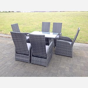 Fimous Oblong Rectangular Table Adjustable Reclining Chair Rattan Dining Set Outdoor Garden Furniture Table And Chair Set Mixed Grey 6 Chairs