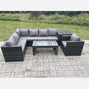 Fimous 7 Seater Rattan Corner Sofa Lounge Sofa Set With Rectangular Coffee Table With Arm Chair And Side Table Dark Grey Mixed Left Hand
