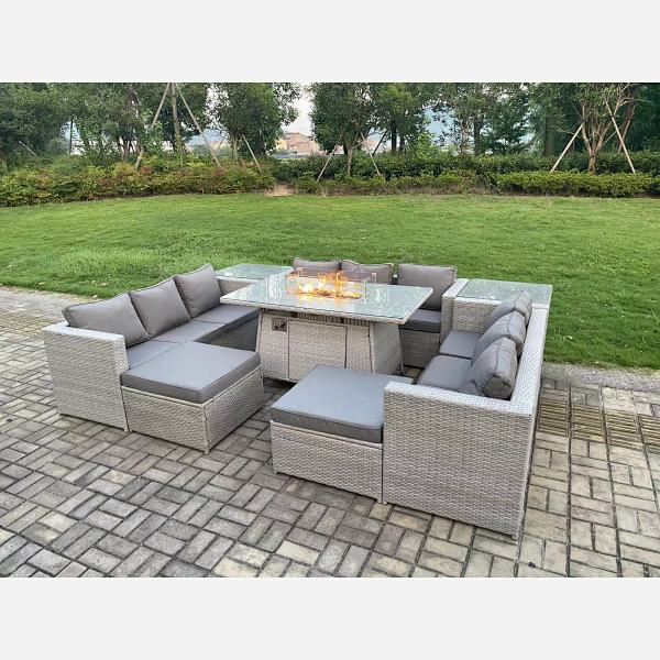 Fimous Outdoor Garden Dining Sets Rattan Furniture Gas Fire Pit Dining Table Gas Heater With 2 8864