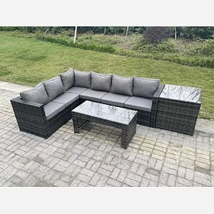 Fimous 6 Seater Rattan Corner Sofa Lounge Sofa Set With Rectangular Coffee Table Side Table Dark Grey Mixed Left Hand