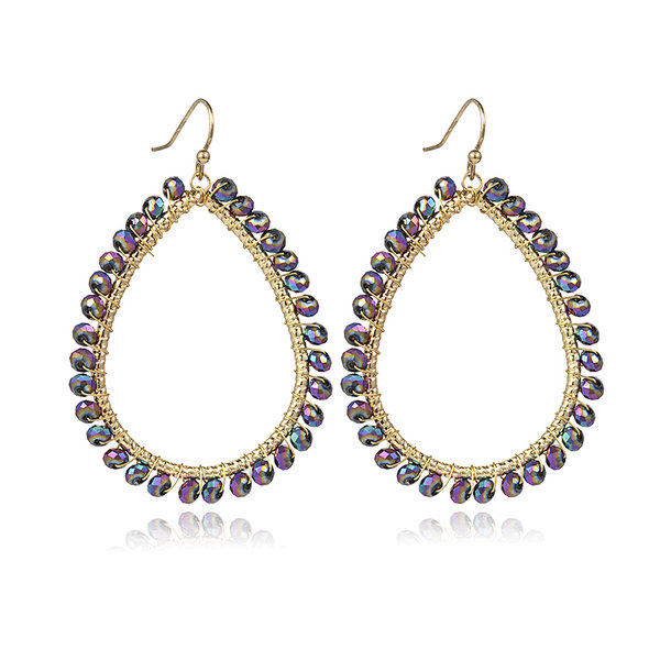 Fashion Gold Wire Wrapped Bohemian Crystal Beaded Big Drop Dangle Earrrings for Women
