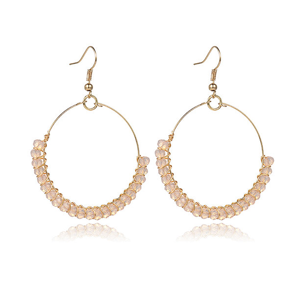 Fashion Gold Wire Wrapped Crystal Hoop Dangle Earrrings for Women