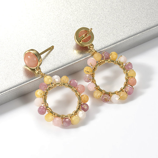18K Gold Plated Handmade Wire Wrapped Rainbow Gemstone Drop Earrings