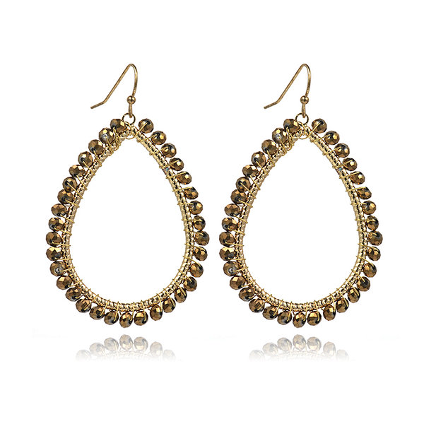 Fashion Gold Wire Wrapped Bohemian Crystal Beaded Hoop Dangle Earrrings for Women