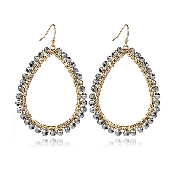 Fashion Gold Wire Wrapped Bohemian Crystal Beaded Big Drop Dangle Earrrings for Women