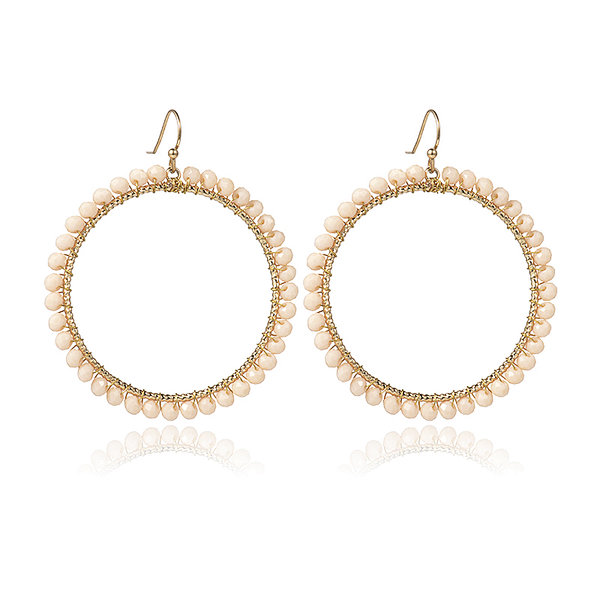 Fashion Gold Wire Wrapped Bohemian Crystal Beaded Hoop Dangle Earrrings for Women