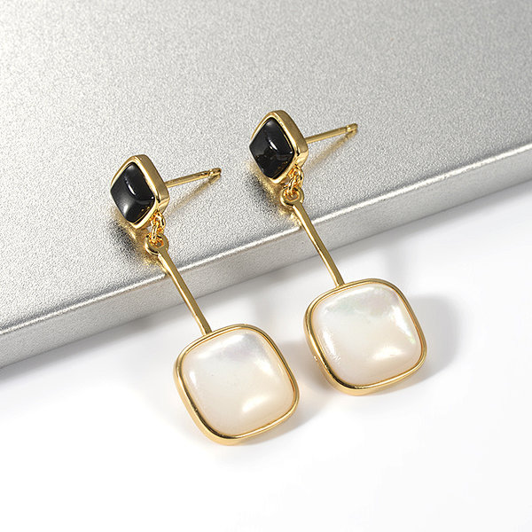 Gold Plated Gemstone Stud Shell Dangle Jewelry Earring for Women