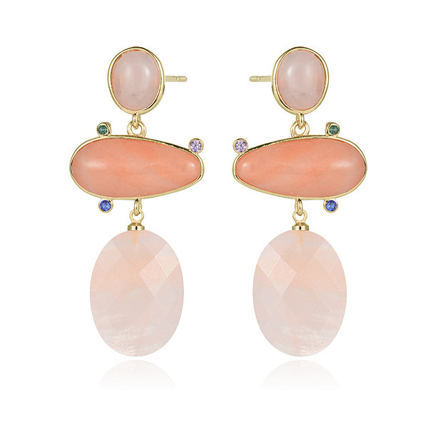 Latest Fashion Earrings Gold Color Faceted Rose Quartz Oval Earrings