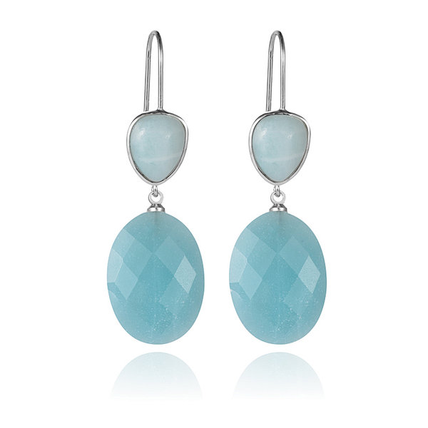 Fashion Rhodium Plated Faceted Amazonite Hook Earring