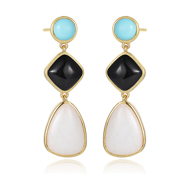 Wholesale Gold Plated Natural Stone Stud Drop Earring