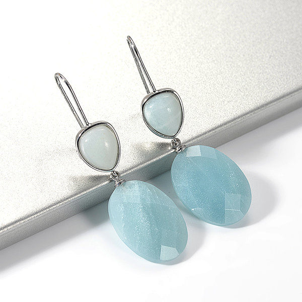 Fashion Rhodium Plated Faceted Amazonite Hook Earring
