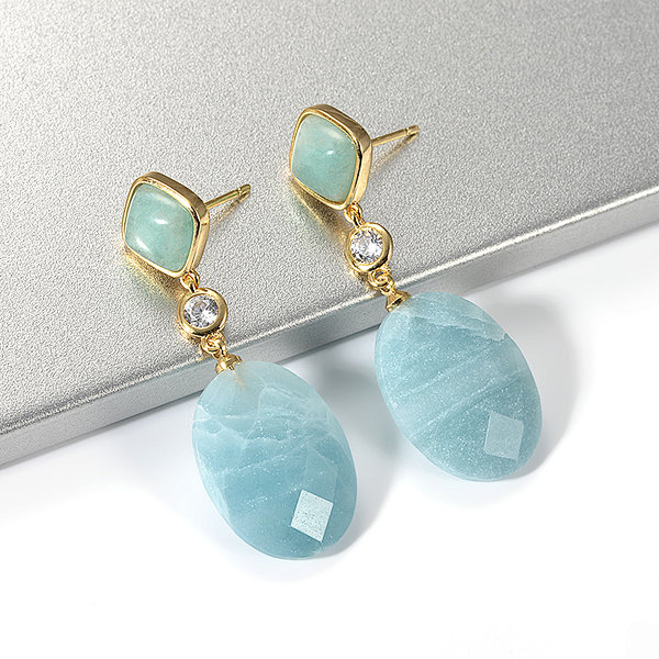 Fashion 18K Gold Plated Faceted Amazonite Oval Dangle Earring Jewelry