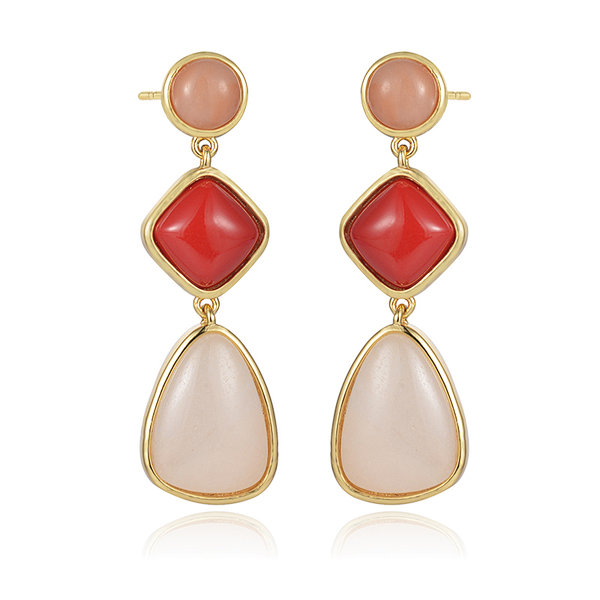 Wholesale Gold Plated Natural Stone Stud Drop Earring