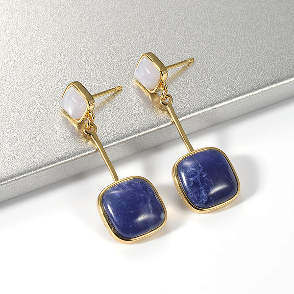Gold Plated Gemstone Stud Sodalite Dangle Jewelry Earring for Women