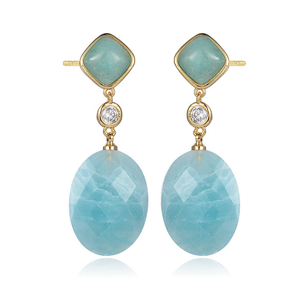 Fashion 18K Gold Plated Faceted Amazonite Oval Dangle Earring Jewelry