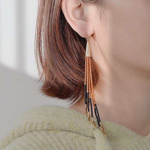Hand Woven Miyuki Seed Beads Brass Tassel Earring
