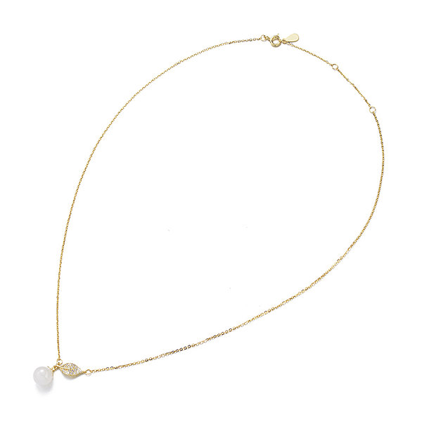 Hetian White Jade Gold Plated Sterling Silver Chain Necklace