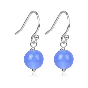 Blue Agate Birthstone Sterling Silver Hook Earrings