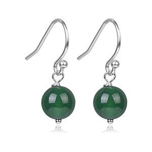 Green Agate Birthstone Sterling Silver Hook Earrings