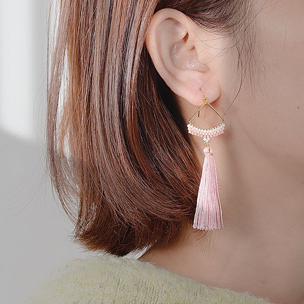 Hand Woven Miyuki Seed Beads Triangle Brass Tassel Earring