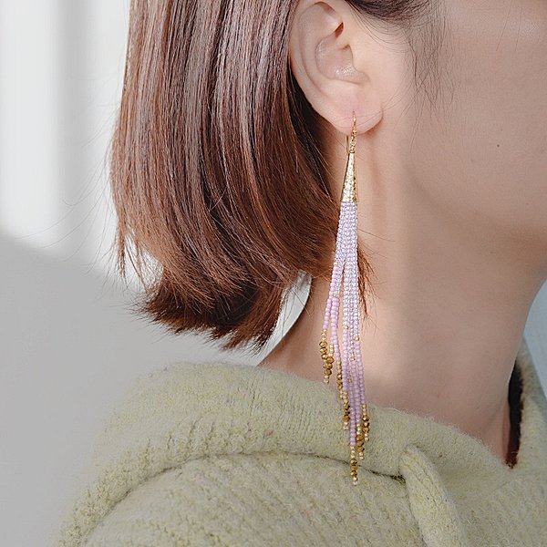 Hand Woven Miyuki Seed Beads Brass Tassel Earring
