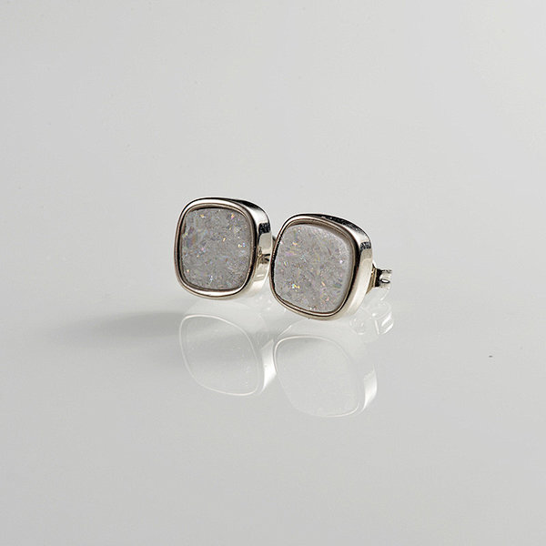Plated Druzy Agate Square Stud Earrings
