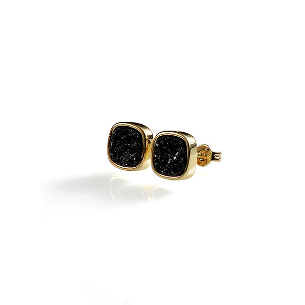 Plated Druzy Agate Square Stud Earrings