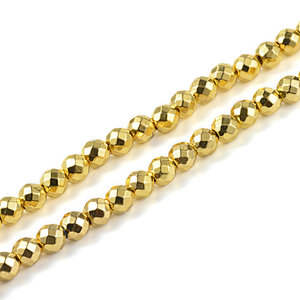 18K Gold Plated Hematite Faceted Round Beads