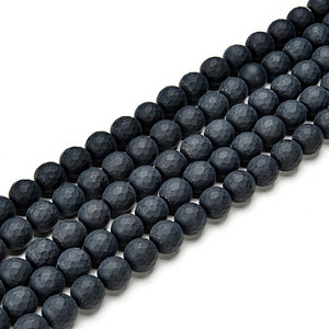 Black Onyx Faceted Forsted Round Beads