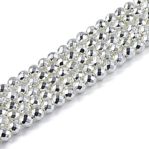 Sterling Sliver Plated Hematite Faceted Round Beads,64 Facetes