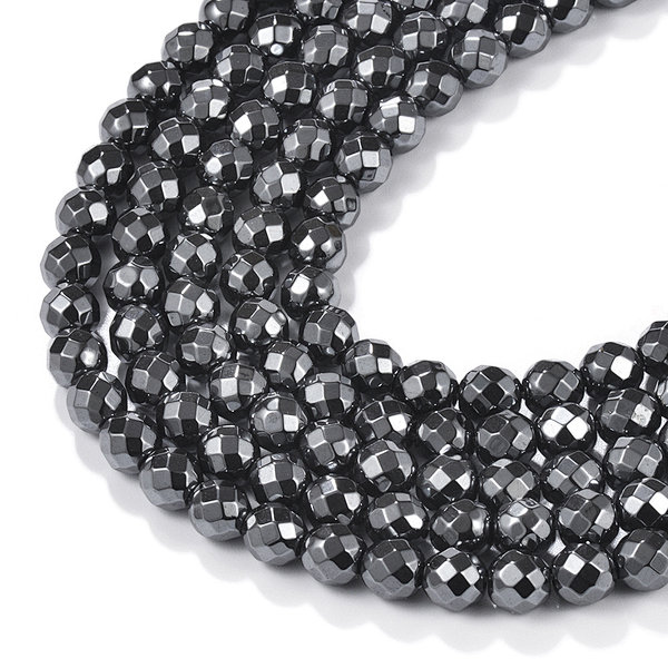 Hematite Faceted Rounds, 64 Facetes