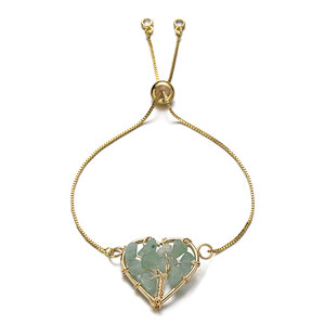 Green Aventurine Tree of Life Pendant Bracelet, Brass Chain