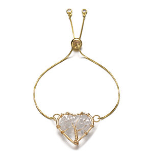 Crystal Tree of Life Pendant Bracelet, Brass Chain