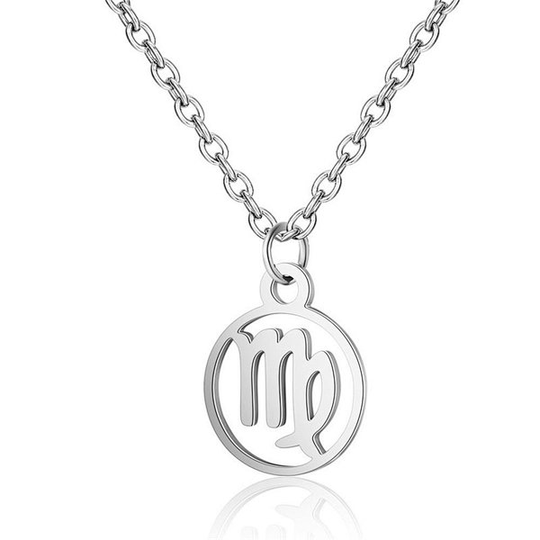 Stainless Steel Chain Zodiac Necklace, Virgo, 2 Inches Tail Chain