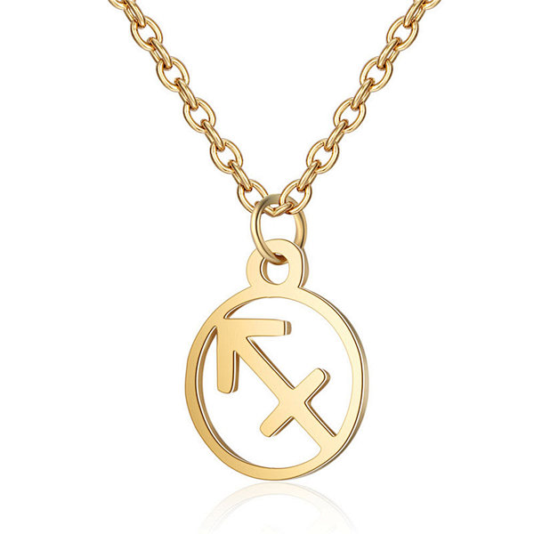 18K Gold Color Stainless Steel Chain Zodiac Necklace, Sagittarius, 2 Inches Tail Chain
