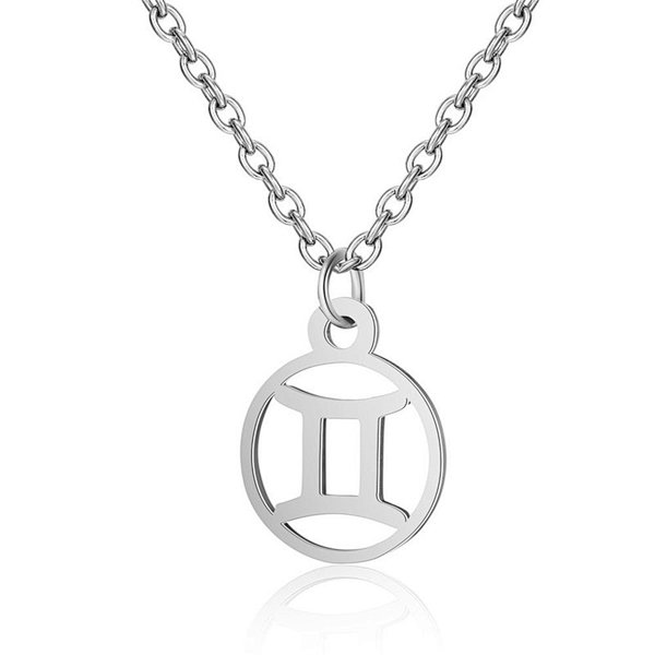 Stainless Steel Chain Zodiac Necklace, Gemini, 2 Inches Tail Chain