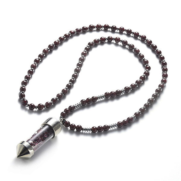 Garnet Beads Bullet Pendant Necklace