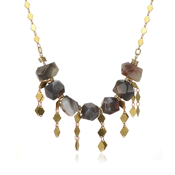 18K Gold Plated Brass Botswana Agate Faceted Nuggets Necklace