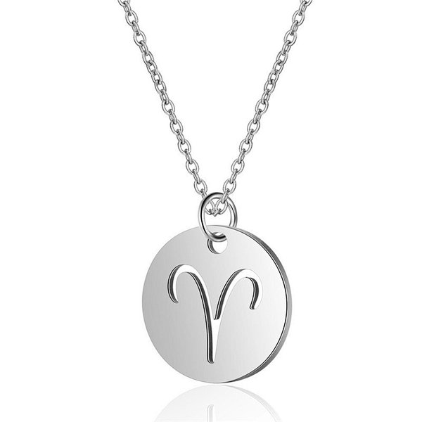 Stainless Steel Chain Zodiac Necklace, Aries, 2 Inches Tail Chain