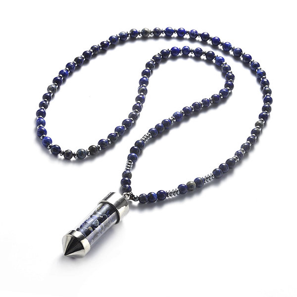Lapis Beads Bullet Pendant Necklace